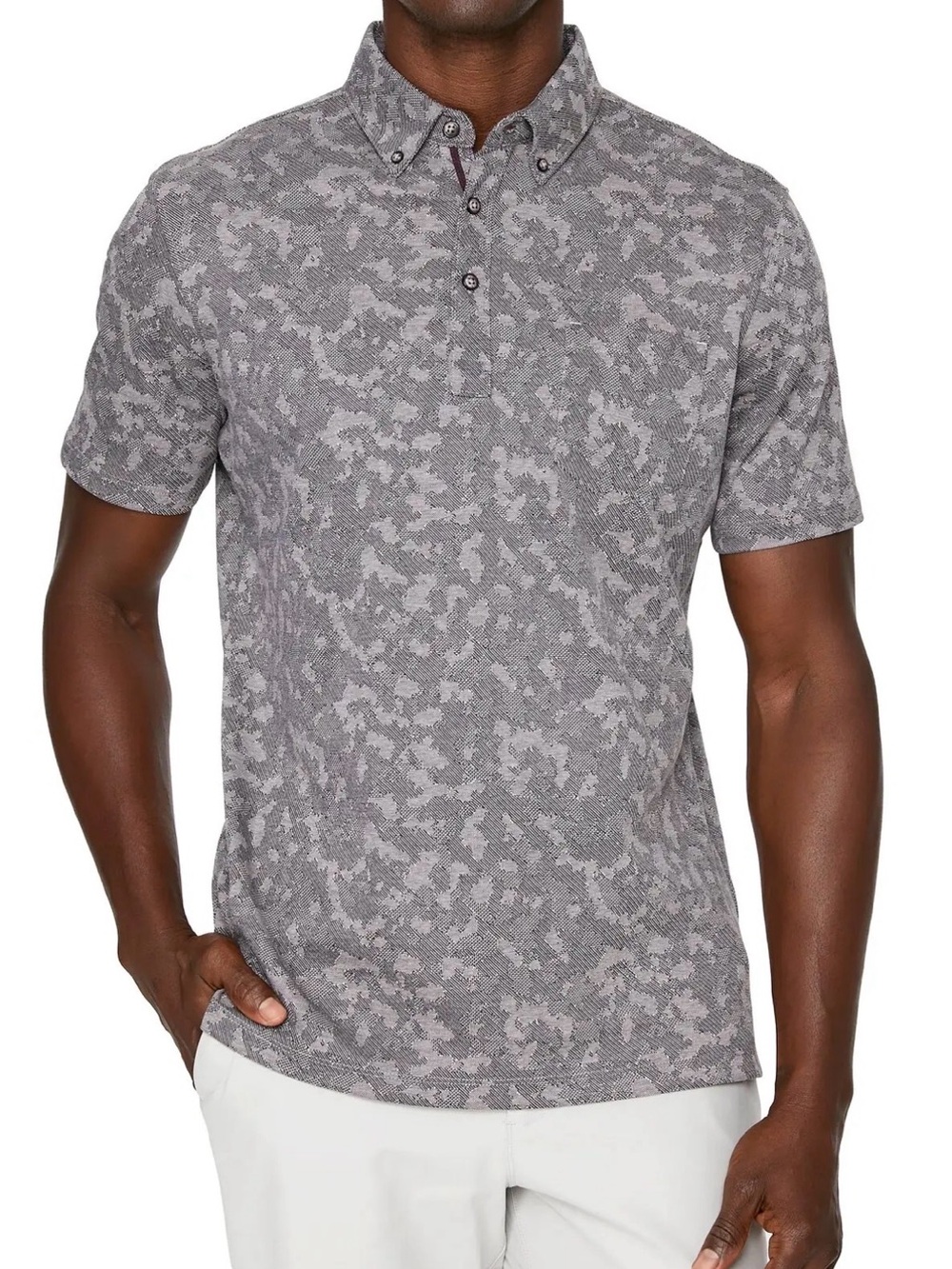 7 DIAMONDS Dance Floor Camo Jacquard Button-Down Polo M